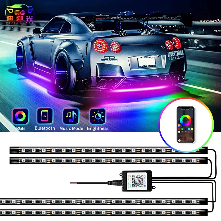 Hoge Helderheid Ip68 Auto Underbody Chasis Rgbic Flow Led Strip Regenboog Chassis Neon Lamp Remote App Underglow Light Kit Voor Auto