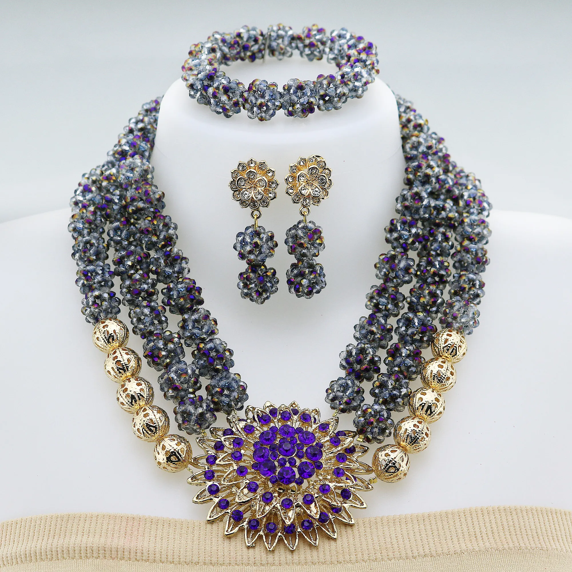 Nuova collana di modo con perline di cristallo dei monili set 2021 monili africani in set di gioielli