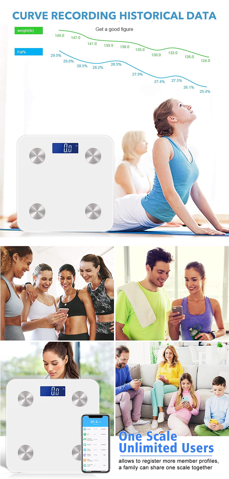 OEM/ODM 180KG Smart Body Analysis App Weight Lcd Display Electronic Weighing Body Fat Scale