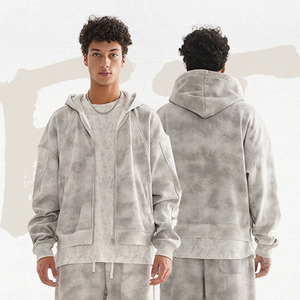 Custom Oversize Hoodie para Homens 100% Algodão Streetwear Sem String Tie Dye Padrão Boxy Estilo Com Capuz Gola Inverno Zíper