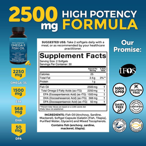 Omega 3 balık yağı takviyesi EPA DHA <span class=keywords><strong>DPA</strong></span> Pescatarian dostu Softgels dahil olmak üzere yeniden esterleştirilmiş Omega 3 yağ asitleri ile 2500 mg