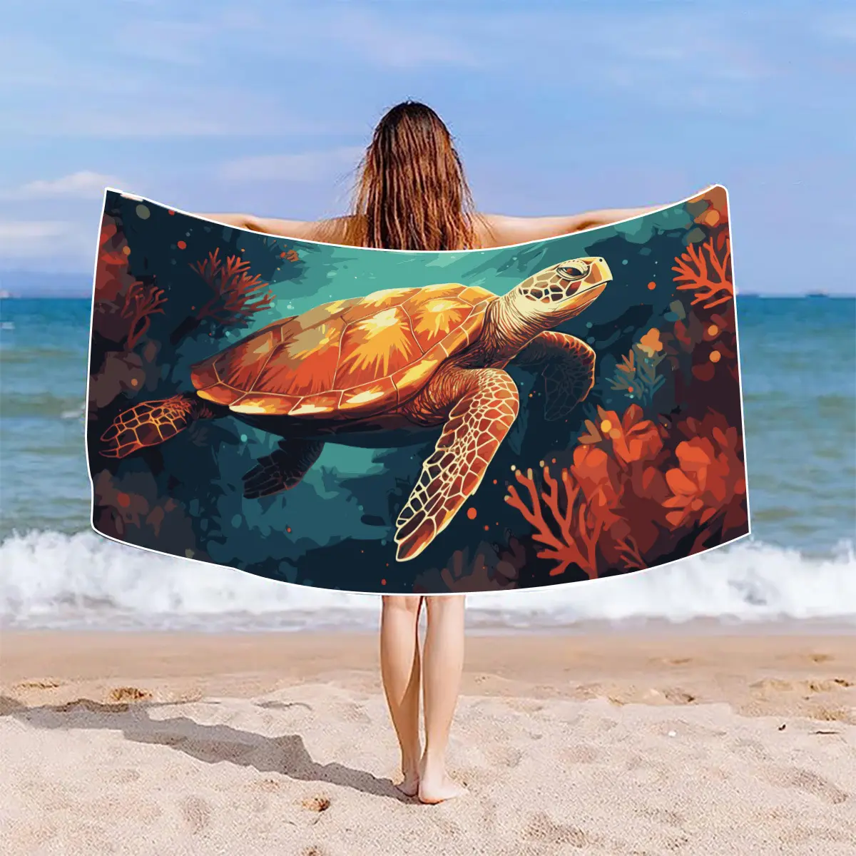 Kaplumbağa baskı mikrofiber plaj havlusu yüzme için hızlı kurutma plaj havlusu