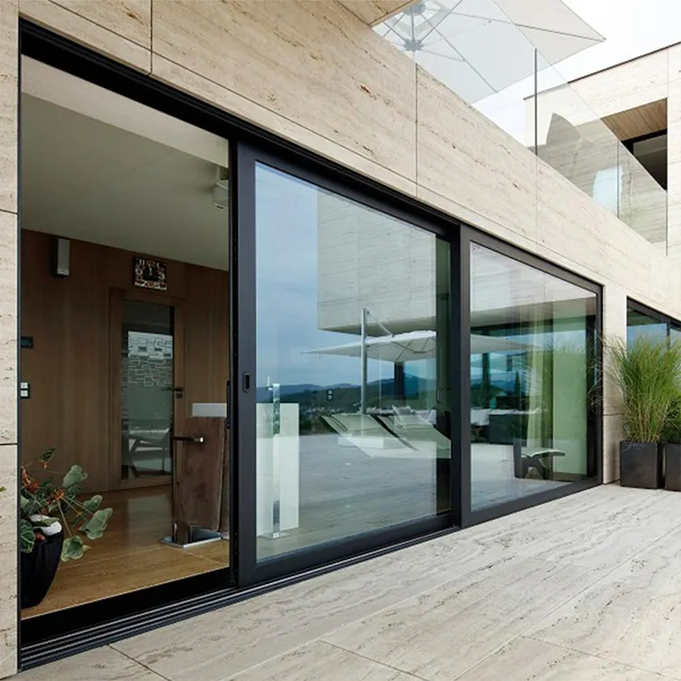 Conception chinoise maison villa extérieur anti-hurricane cadre métallique profilé en aluminium porte coulissante triple verre