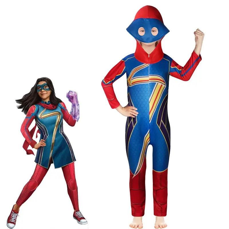 Costume Cosplay Kamala Khan per bambini Ms Captain Hero Uniform Set completo completo di giacca di Halloween con maschera per gli occhi