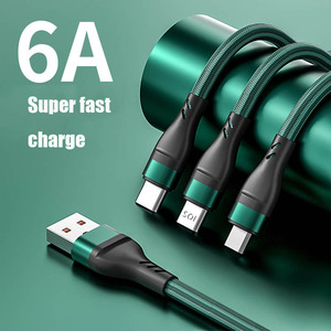 6A 100W 3 In 1 <span class=keywords><strong>USB</strong></span> สายชาร์จข้อมูลได้อย่างรวดเร็ว<span class=keywords><strong>3in1</strong></span>สายชาร์จ <span class=keywords><strong>USB</strong></span> สำหรับ Android และ iPhone
