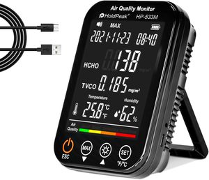 מד איכות אוויר Holdpeak HP-533M, גלאי טמפרטורת לחות מקצועי פורמלדהיד HCHO TVOC - Product Image 1
