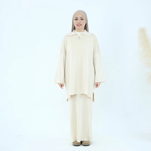 批发伊斯兰服装时尚穆斯林妇女Abaya针织毛衣上衣裙两件套穆斯林妇女