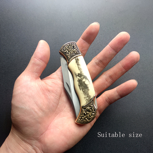 มีดพกพกพาแบบวินเทจทำด้วยมือด้ามทองเหลืองขนาดเล็กฟันปลา420HC ใบมีดสแตนเลสปรับแต่งได้สำหรับคอลเลกชัน EDC - Product Image 6