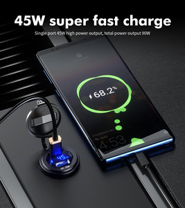 大功率输出12V/24V 18W QC3.0 USB + 45W PD usb-c铝制汽车充电器插座，带发光二极管电压表 - Product Image 6