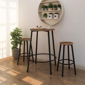 High Industrial Bar Dining <strong>Table</strong> Set Tall <strong>Counter</strong> <strong>Height</strong> Bar <strong>Table</strong> with Two Bar Stools and Foot Pads - Product Image 2