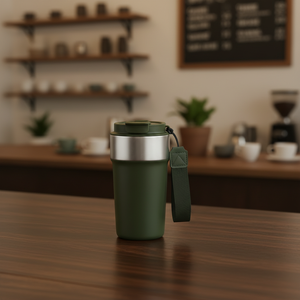 แก้วกาแฟสแตนเลสเก็บความร้อนความเย็น 510 มล. พร้อมโลโก้สั่งทำ แก้วน้ำสุญญากาศสองชั้น มีหูจับและเชือก - Product Image 5
