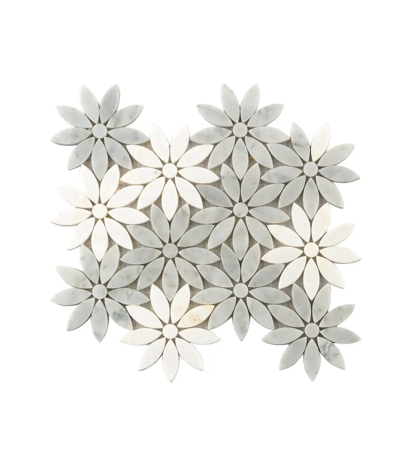 Tessere di mosaico di marmo su misura su misura del modello di arte del fiore grigio bianco fatto a mano