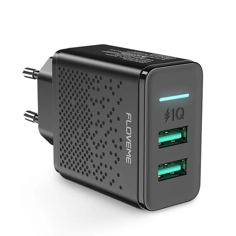 FLOVEME — chargeur de voyage rapide double USB 5V 2,4 a, adaptateur ue, compatible avec iPhone iPad Huawei