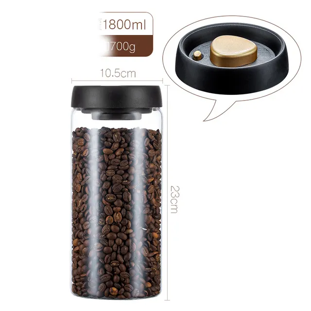 Hút chân không thủy tinh màu đen nắp kín rõ ràng cao Borosilicate thủy tinh cà phê đậu lưu trữ Jar