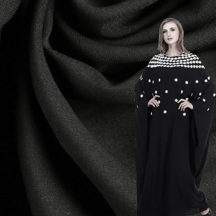 FEICHI Textile musulman coréen noir Abaya laine pêche tissu pour Abaya avec P/D couleur personnalisée