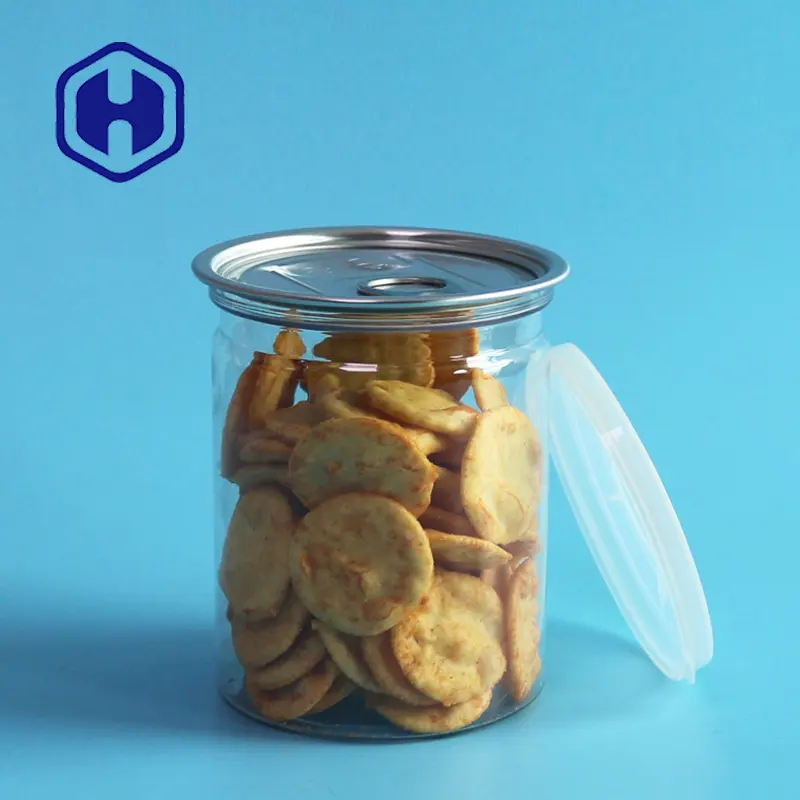 round transparent cashew biscuits canned food eoe plastic PET can with aluminum lid
