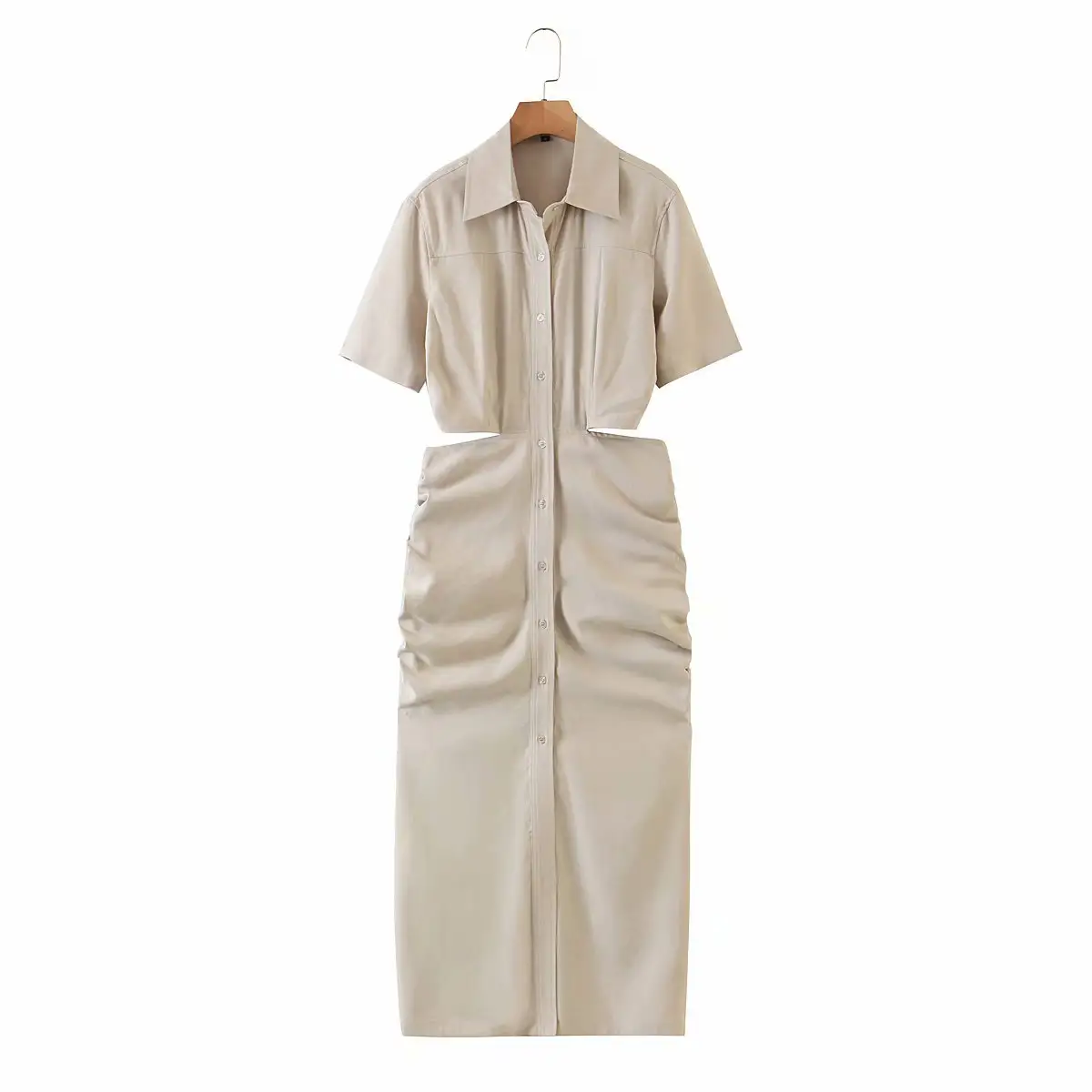 Vestido Midi informal de manga corta para mujer, Vestido camisero blanco con agujeros, Color sólido, venta al por mayor