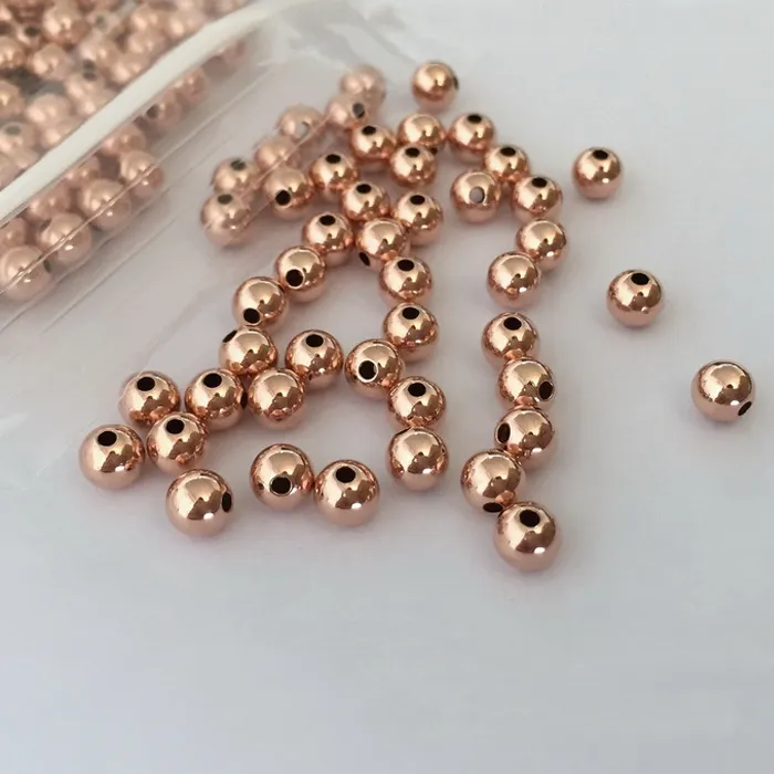 Cuentas redondas rellenas de oro rosa de 14K para la fabricación de joyas, cuentas espaciadoras de bolas rellenas de oro, accesorios de joyería permanentes, hallazgos