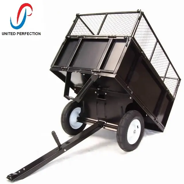 low MOQ manufacture heavy duty ATV/UTV lawn mower cart garden dumper garden dumping steel trailer for sale