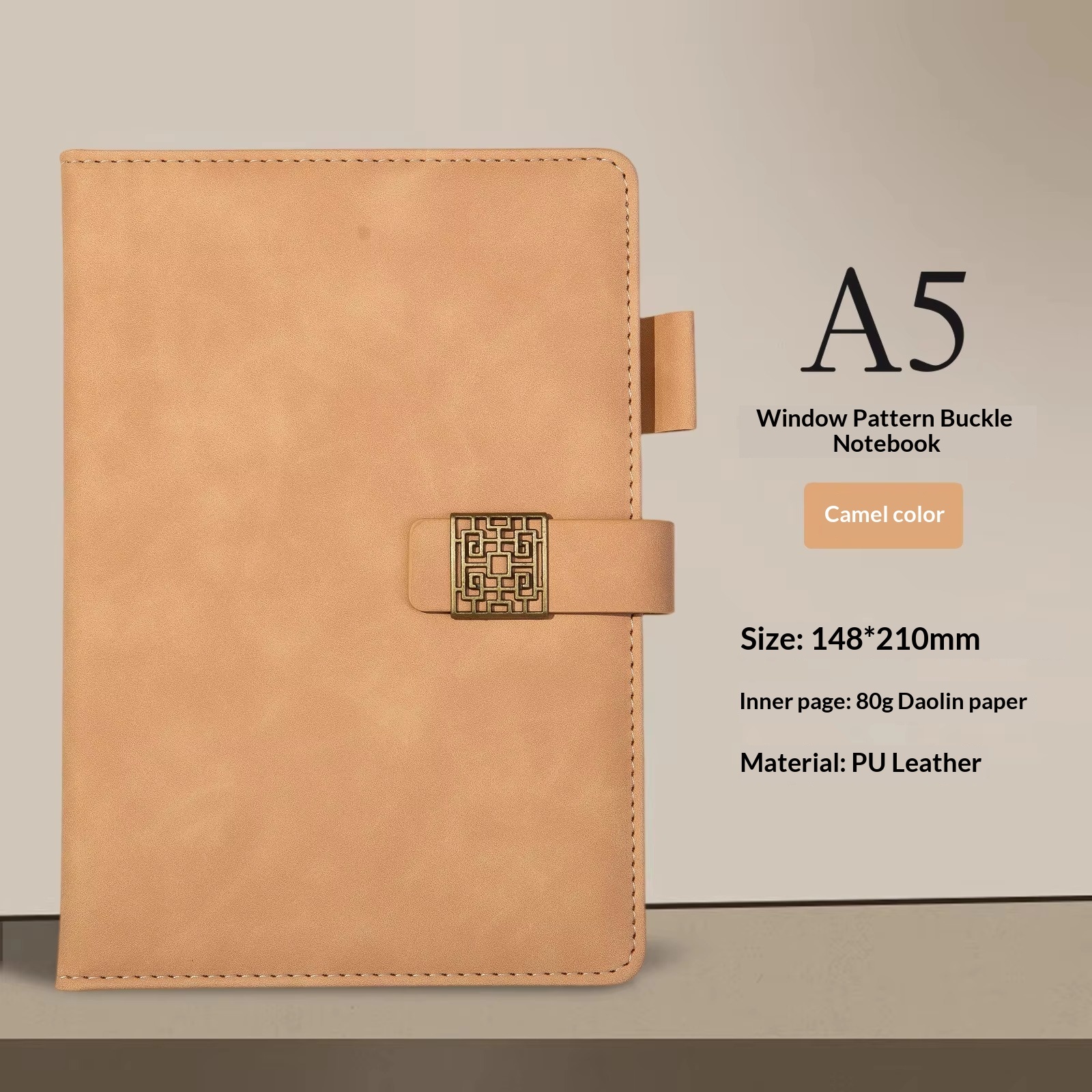 Clip para carpetas estilo cuadrícula A5, color beige camel - 100 hojas, 200 páginas.