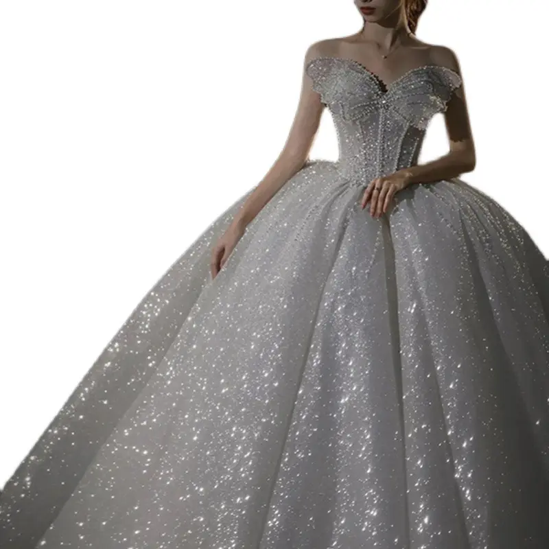 2022 nuovo abito da sposa principale scollo a v bianco avorio da sposa senza spalline Organza trail train abiti da sposa dalla cina