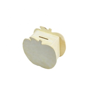 Kleine Kids Diy Houten Spaarpot Box Apple Vorm Multiplex Munt Opslag Geldkist Met Nummer En Vierkant Patroon Voor Cadeau