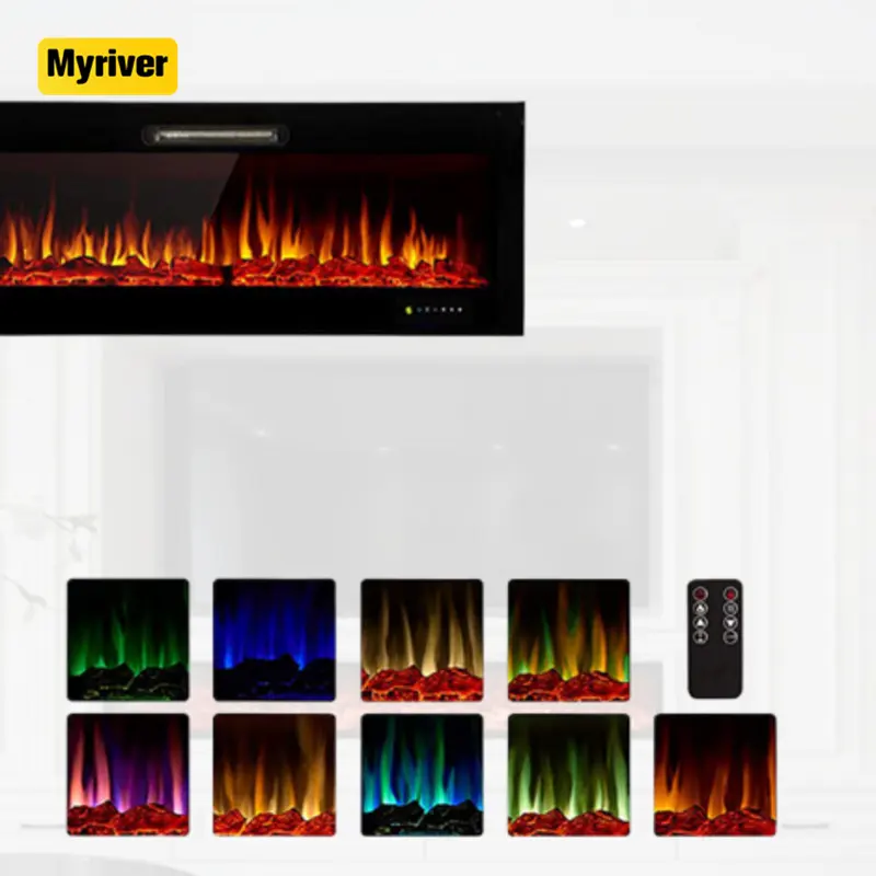 Calentadores de habitación Myriver de 60 pulgadas con efecto de llama, caja de fuego eléctrica con decoración, luz Artificial para chimenea