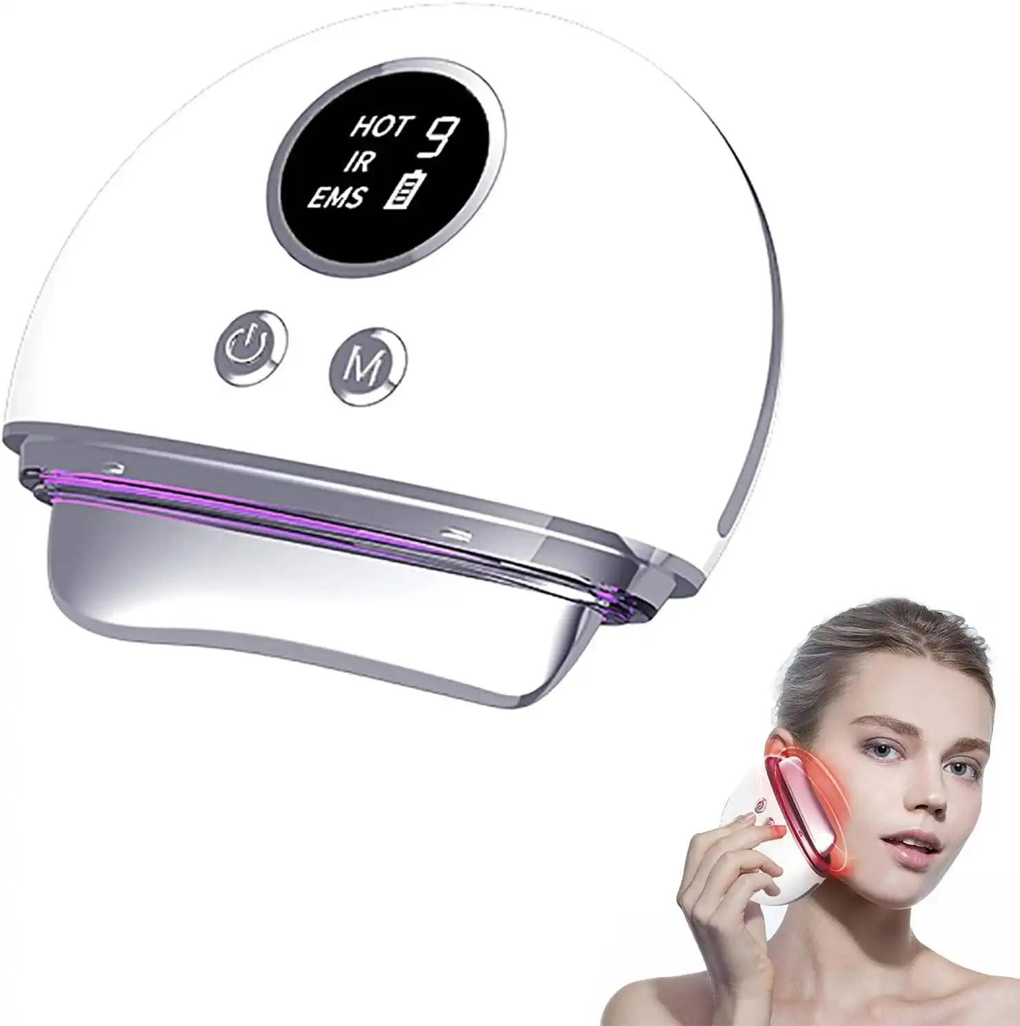 2024 yeni 5 modları isıtma titreşim Led yüz masajı boyun kaldırma Gua Sha cihazı masaj elektrik Gua Sha kazıma yüz aracı