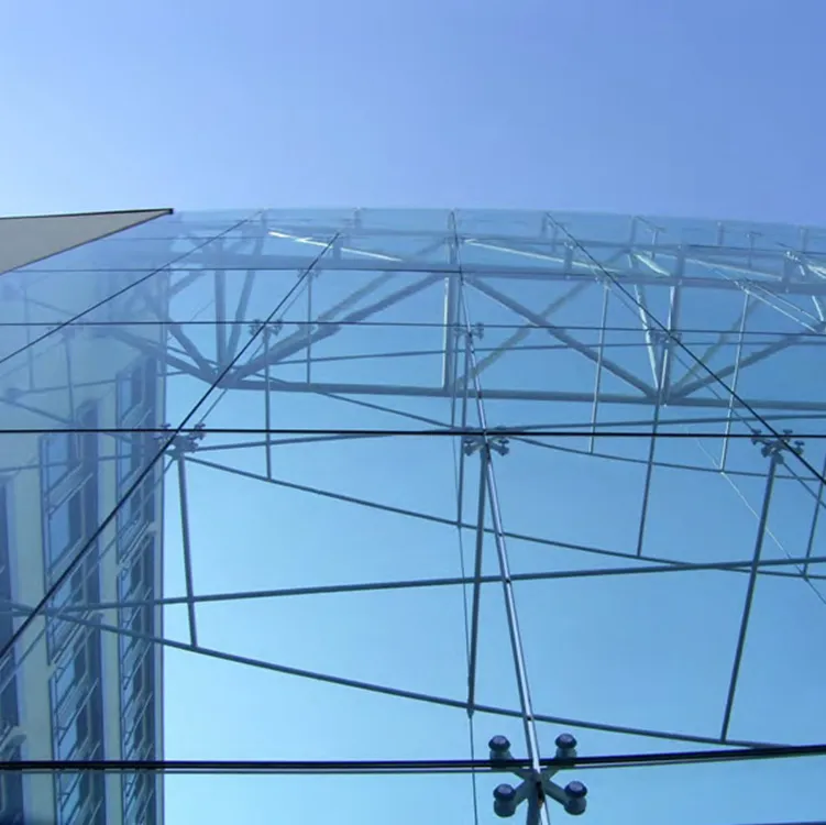 Rivestimento della facciata dell'edificio sistema a doppio vetro senza telaio prezzo profilo in alluminio foglio tetto parete divisoria in vetro ragno