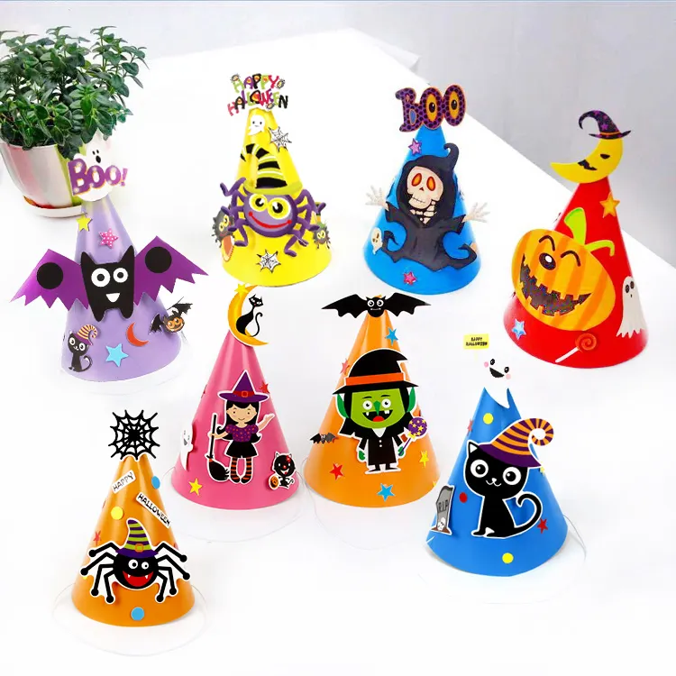 Fabbrica all'ingrosso fai da te cartone animato cappello di carta forniture per feste di halloween cappello prop giocattoli per bambini cappello da strega di Halloween