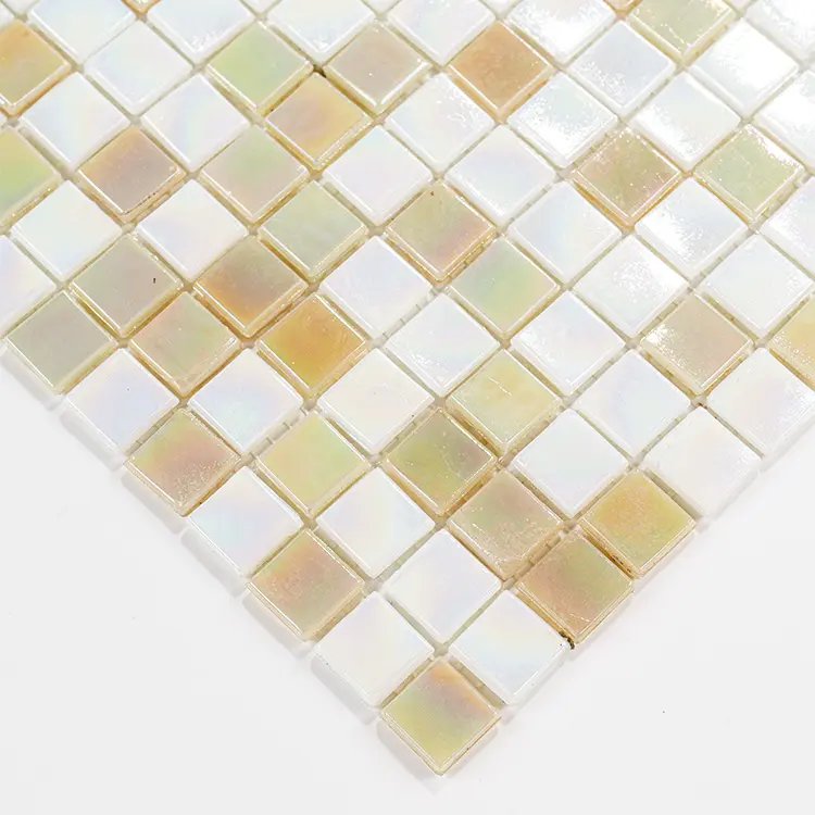 Azulejo de vidrio de 300*300mm de Color blanco y amarillo claro mezclado al por mayor para azulejos de piscina mosaico de vidrio