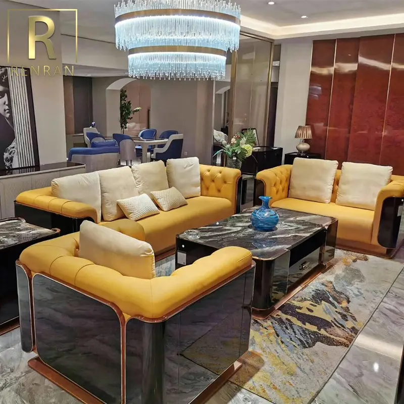 O sofá de design mais novo conjunto de sala de estar arábia madeira móveis de couro
