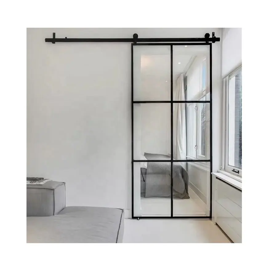Porta superiore in alluminio design moda in vetro porta interna sottile telaio nero vetro stretto porte scorrevoli in alluminio