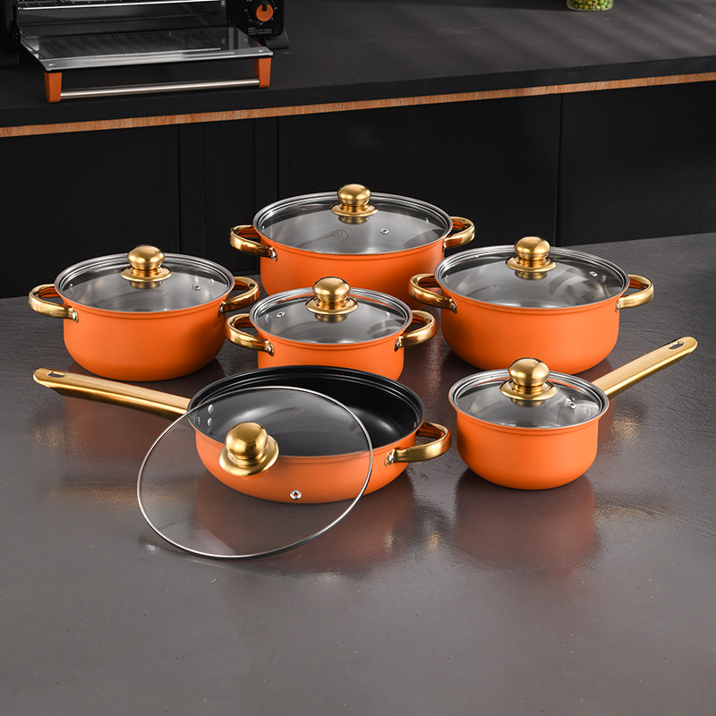 Naranja 12 piezas - Recipiente para leche de 16 cm - Sartén de 18/20/22/24 cm - Sartén de 24 cm