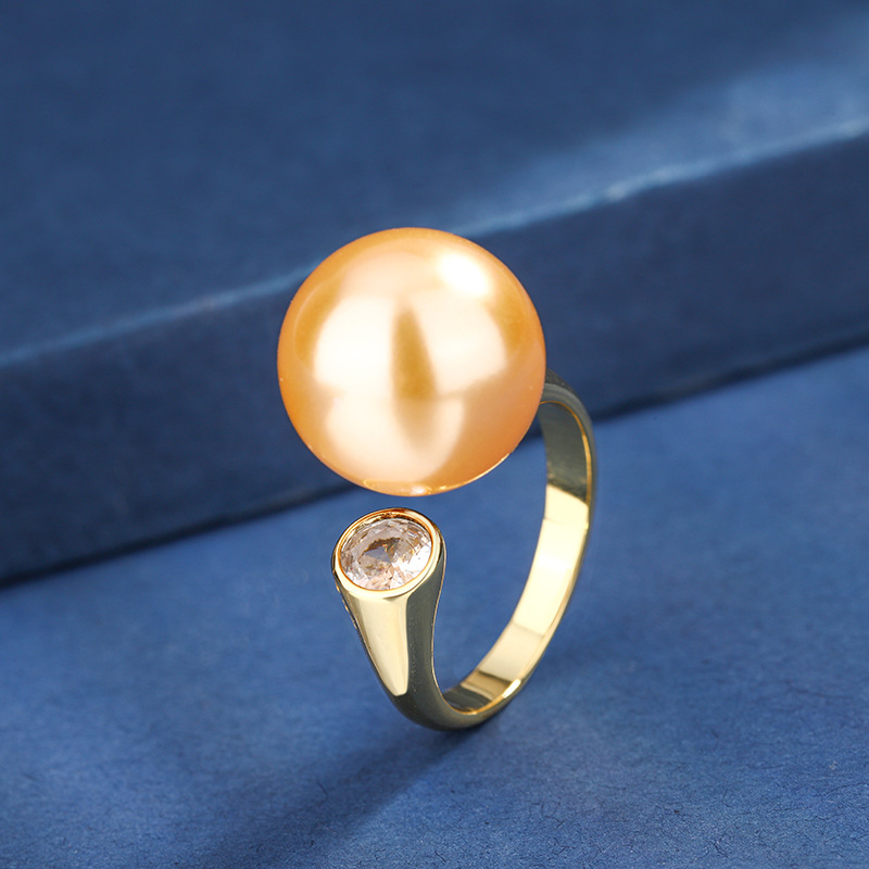 Bague dorée avec billes dorées, taille ajustable
