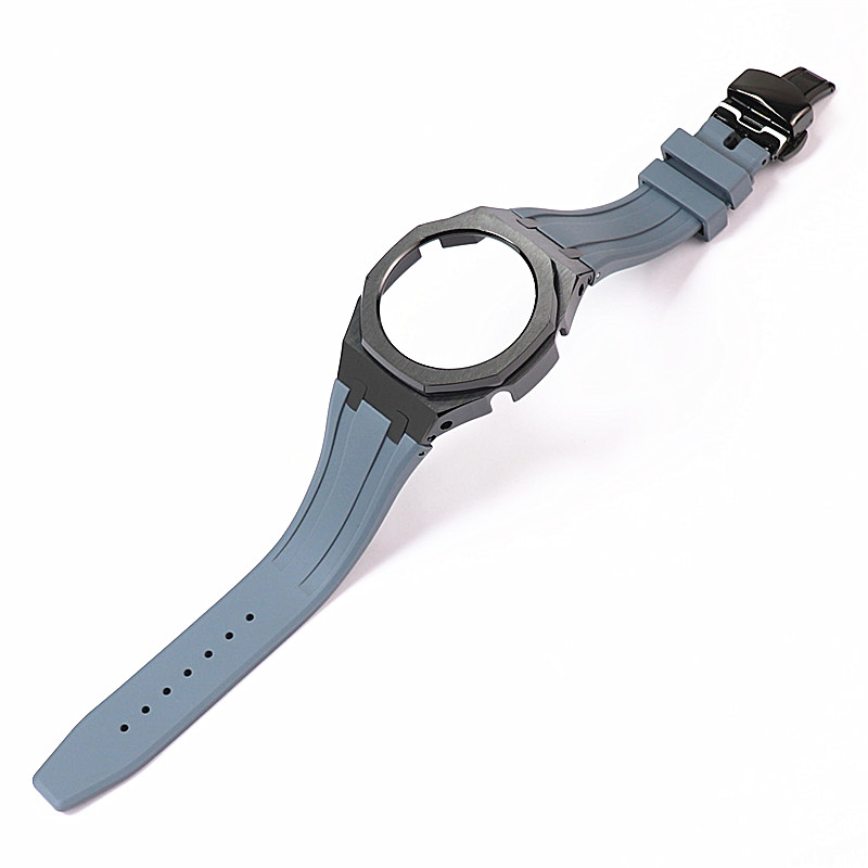 Boîtier noir + bracelet en silicone gris
