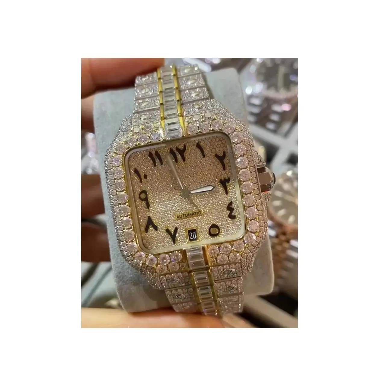 Reloj de pulsera de diamante negro de suministro de fábrica al por mayor con reloj de moissanita helado para proponer regalos