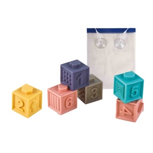 Bloques de construcción de silicona con diseño de número de Animal para bebé, juguete de aprendizaje, bloques suaves de apilamiento, con bolsa de malla, 6 uds. - Product Image 1