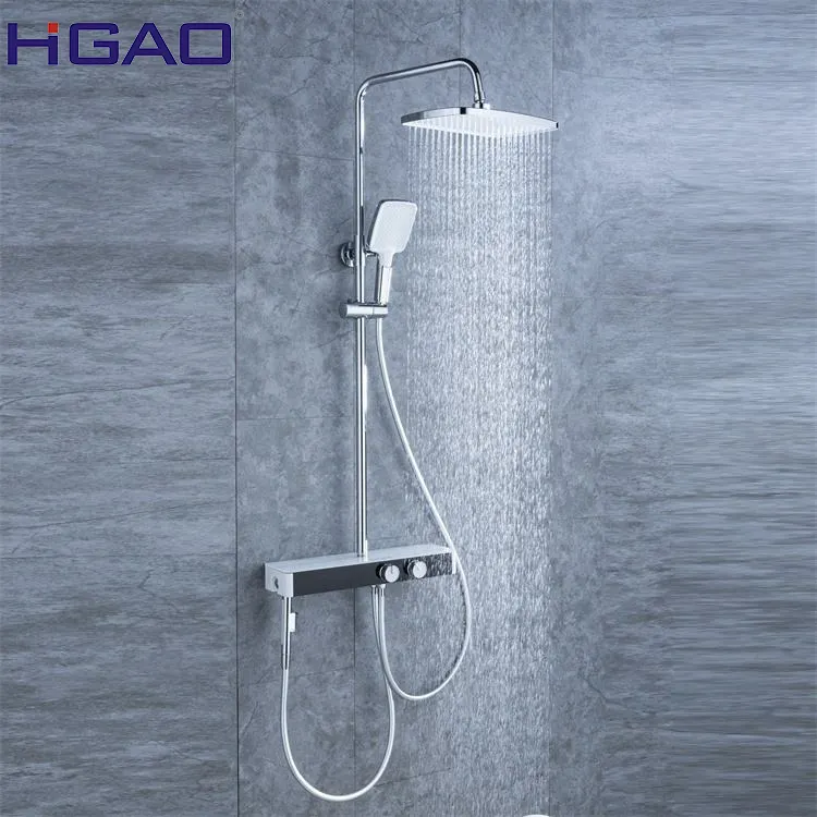 Sistemi di miscelatori per rubinetti doccia da bagno a parete in ottone Set doccia a pioggia a vista con doccetta e barra scorrevole regolabile