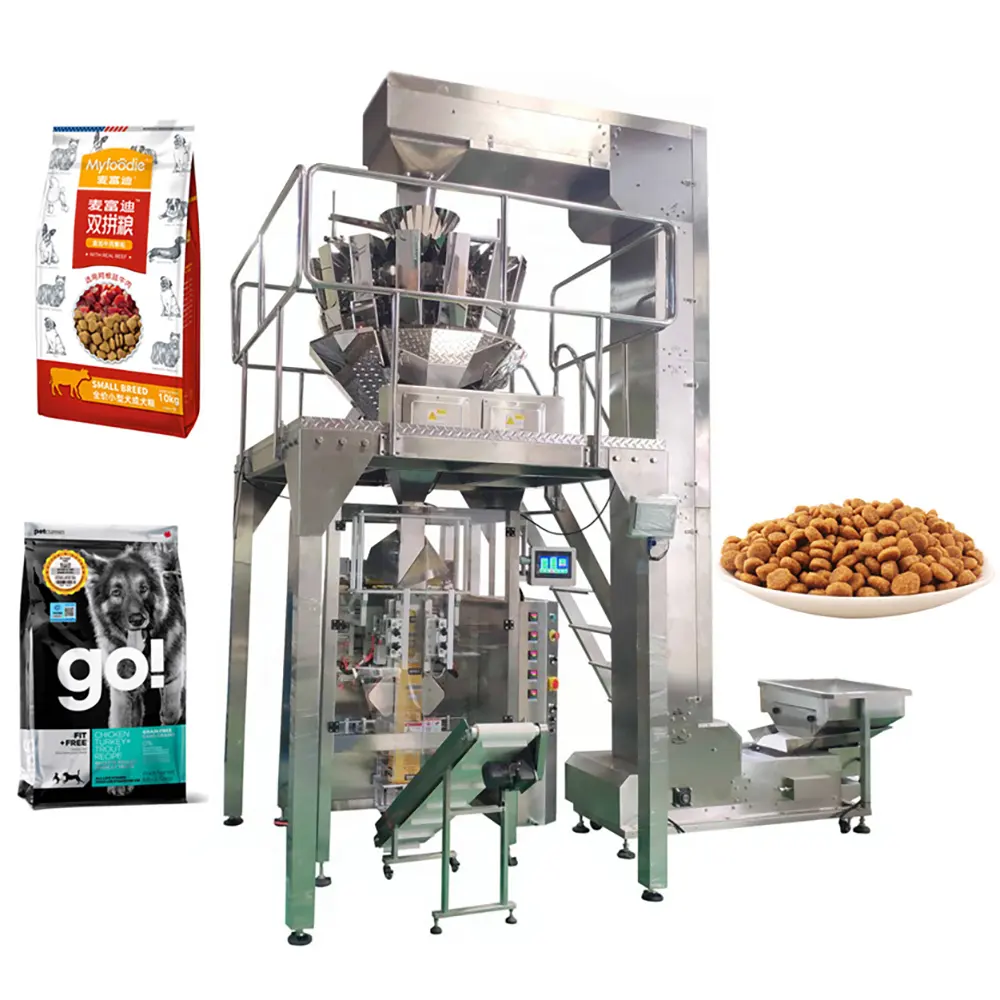 ماكينة تغليف ووزن خطي عالية الإنتاجية بها 10 رؤوس، ماكينة تغليف وتغليف الأرز والسكر والوجبات الخفيفة المحشوة ذات مقياس خطي