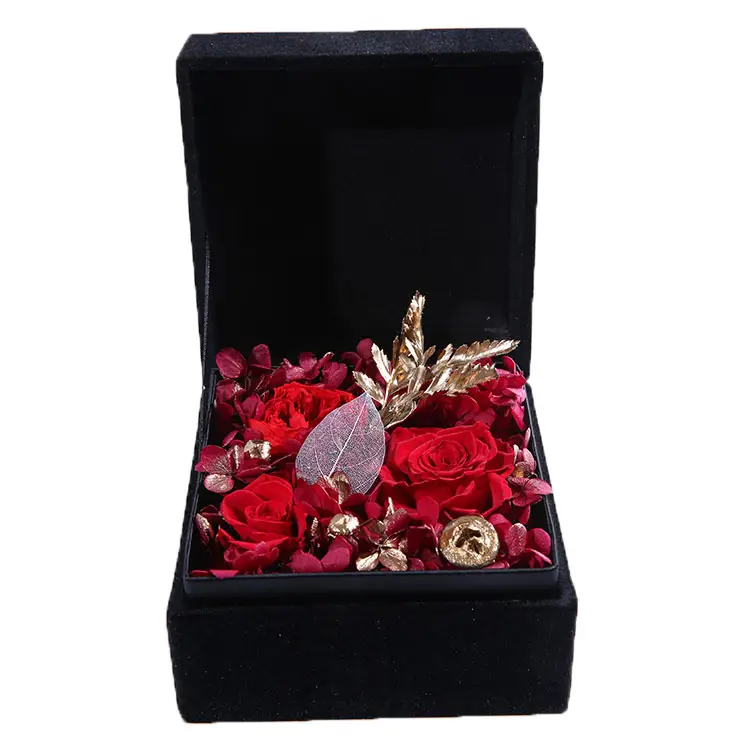 Romantico Conservato rosa fiore con box anello di fidanzamento di nozze di san valentino