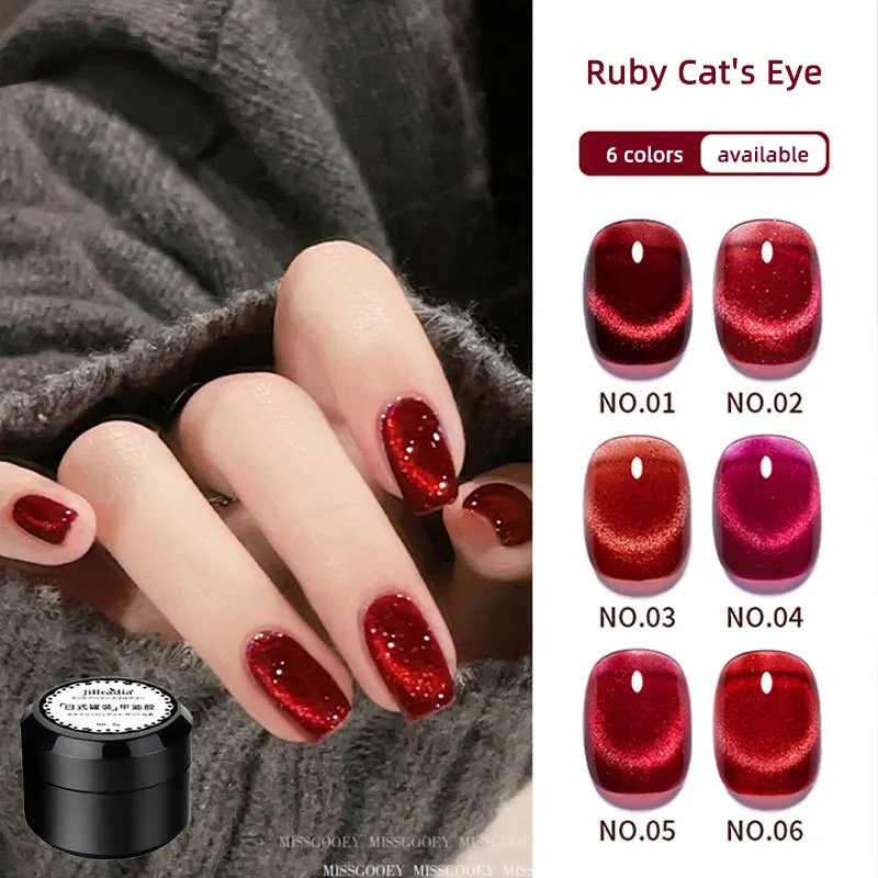 Populaire 6 Couleur Rouge 5g En Conserve Rubis Cat Eye Gel Vernis À Ongles