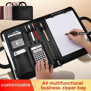Classeur de documents à feuilles mobiles en cuir avec poignée et fermeture éclair, A4, multifonctionnel, gestionnaire de bureau d'affaires, négociation - Product Image 2
