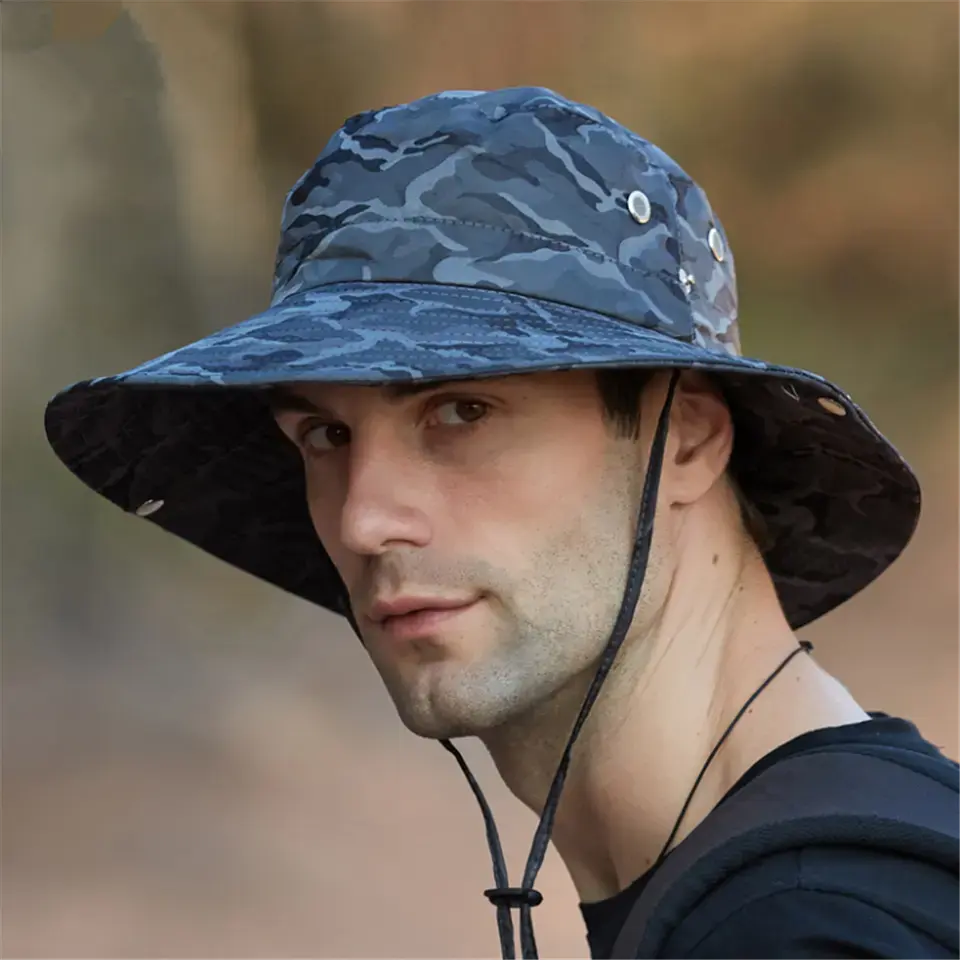 Có thể điều chỉnh rộng vành Boonie hat du lịch ngoài trời Câu Cá Đi Bộ Đường Dài Sun Protection Safari Sun hat