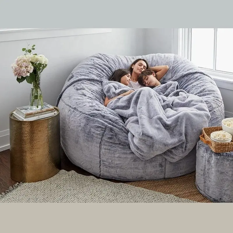 Saco de grãos extra grande, capa de sofá de pele falsa cheia de espuma em 7pés, cadeira gigante de sofá