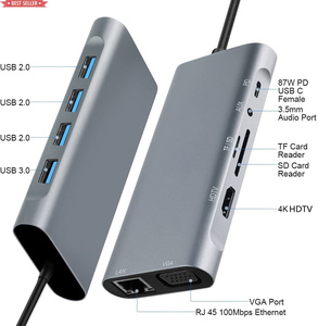 Jumon USB C HUB 11 in 1、4K VGA PD USBイーサネットSDTFカードリーダー3.5mmAUXドッキングタイプCラップトップデバイスと互換性があります - Product Image 2