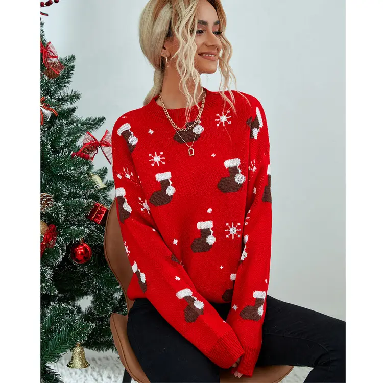 Vestiti di natale invernali personalizzati all'ingrosso maglieria a maniche lunghe girocollo lavorato a maglia Unisex brutto maglione di natale Puentes maglioni