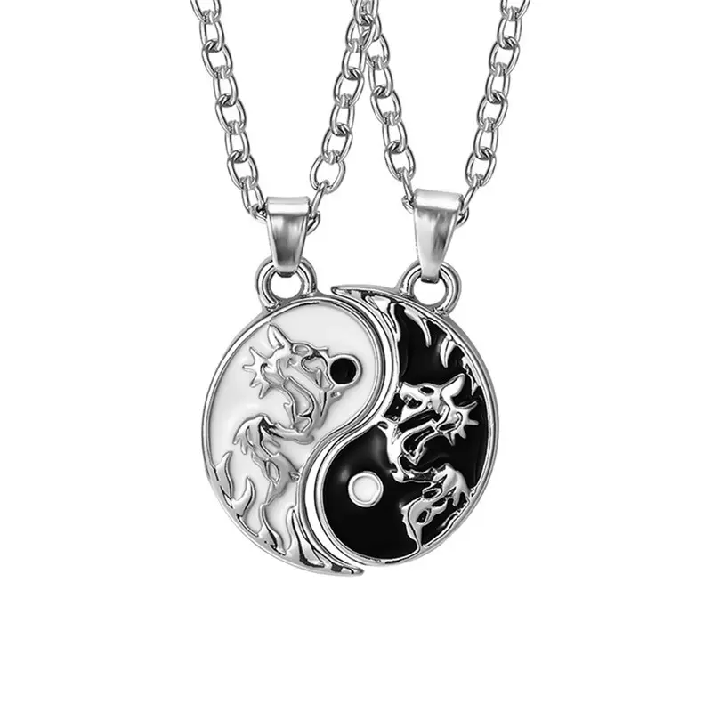 1 paio di coppie di amicizia smaltate Tai Chi Dragon Pattern collane con ciondolo cuciture collana classica Yin Yang in stile cinese