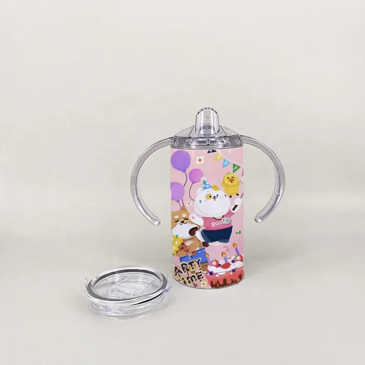 Custom Print 12Oz Sublimatie Straight Baby Sippy Cup Met Twee Deksels