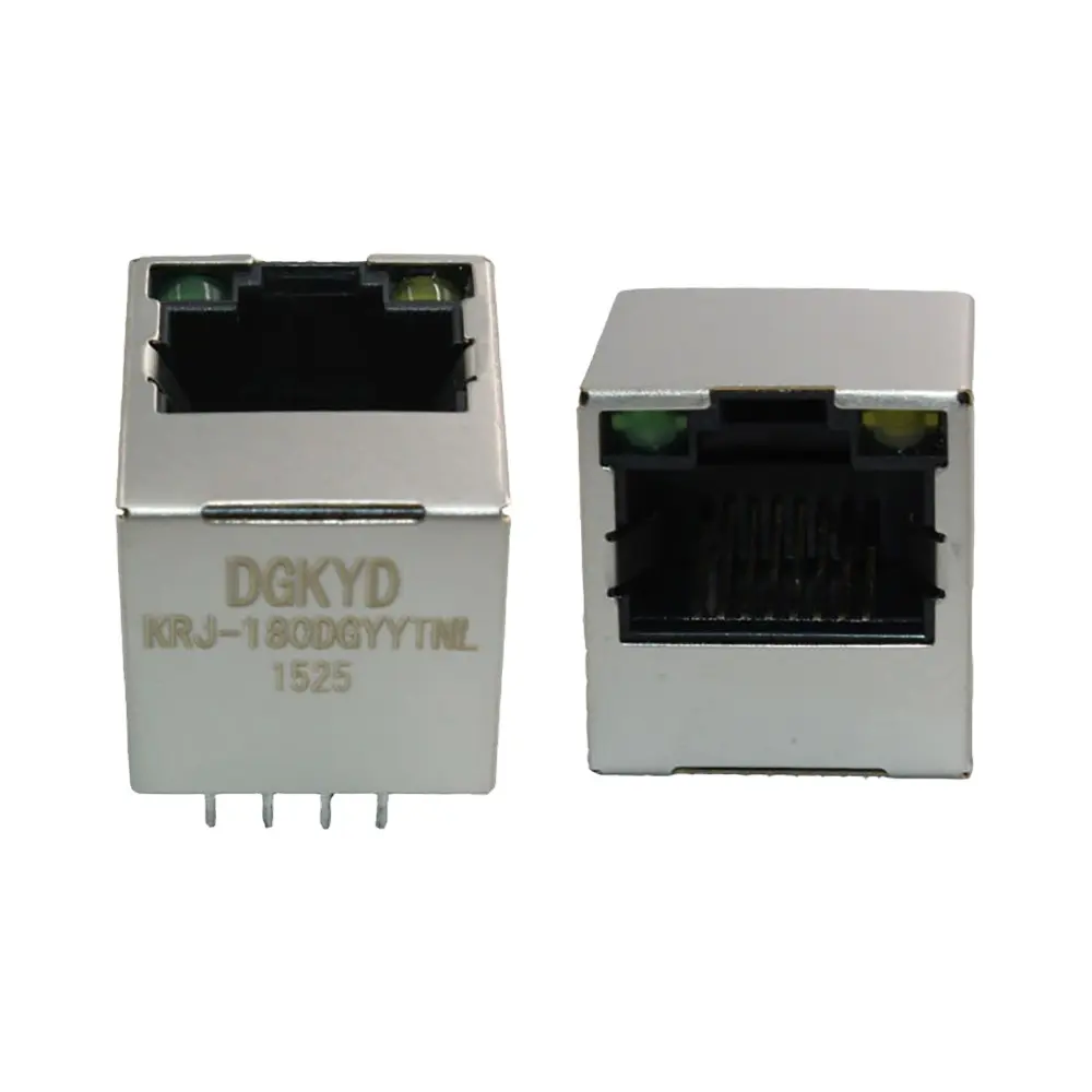 DGKYD511B083AC2A8DYT 180 degree Vertical 8P8C Magnetic Jacks with transformer LED Shield 10/100/1000 BASE-TX 1X1 RJ45 Connector